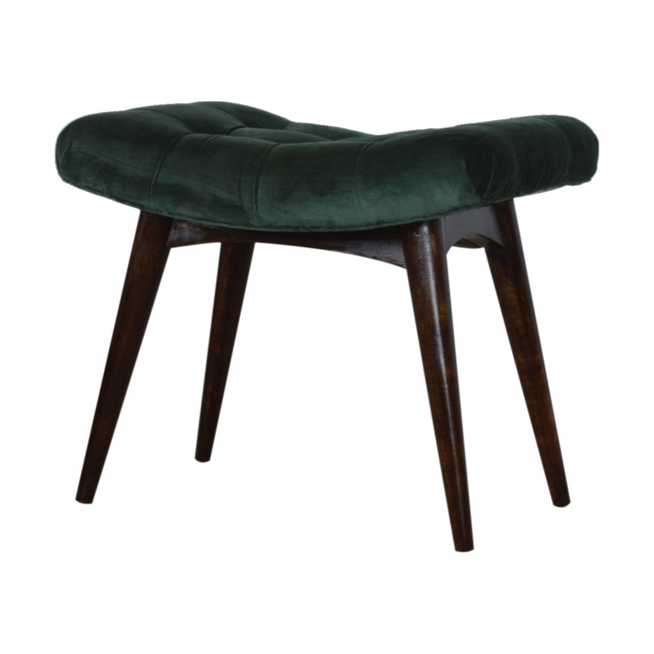 Emerald Green Cotton Velvet Curved Bench