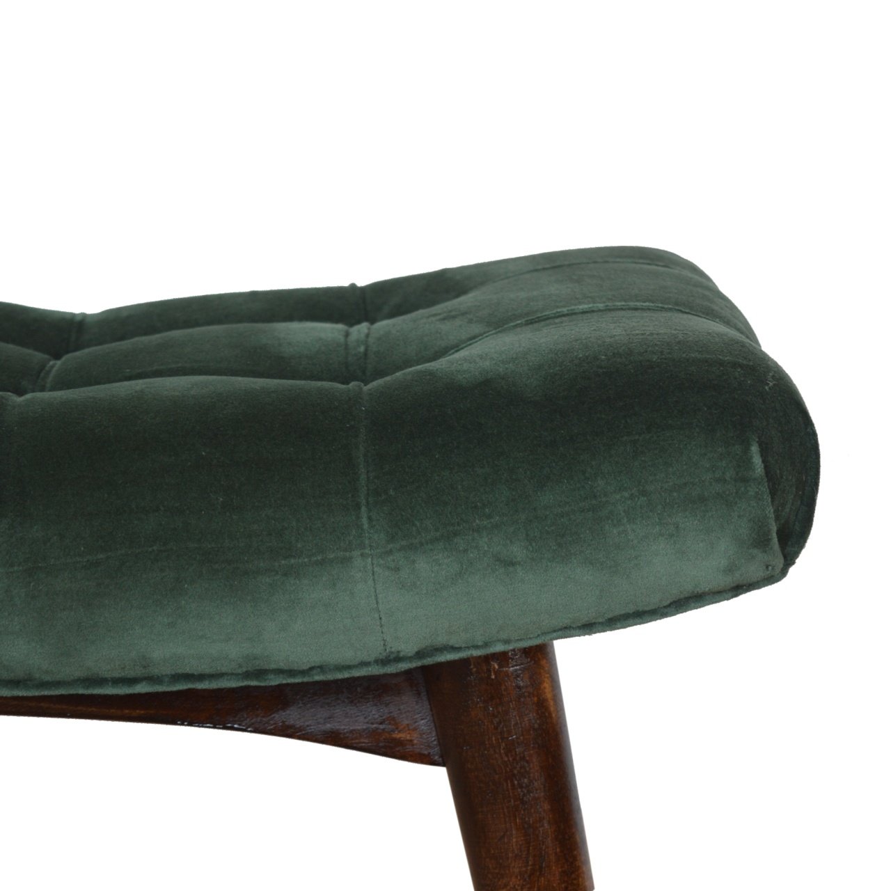 Emerald Cotton Velvet Curved Bench