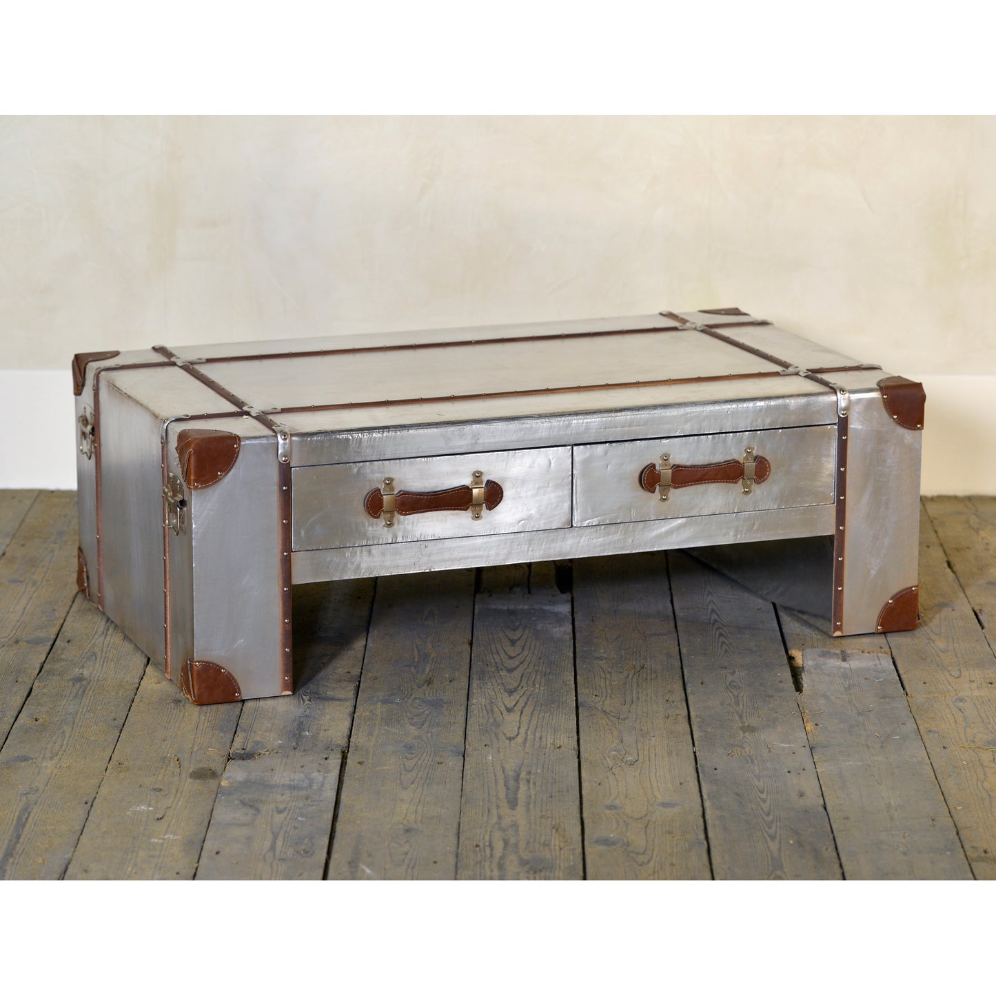 Industrial Aluminium Coffee Table with two drawers - Silver